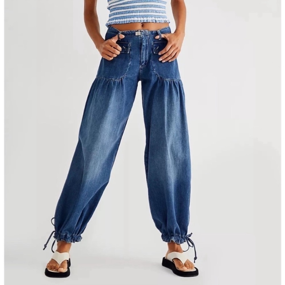 Free People Lotus Jean Cargo Pant Utility in blue.